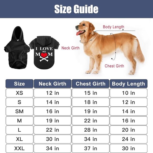 NWOT I Love My Mom Heart and Crossbones Cotton Blend Fleece Dog Hoodie - Picture 5 of 6